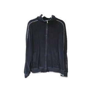 Sweatscdo Velour Track Suit Jacket Men’s Size L Black W/ Gray Piping Vintage